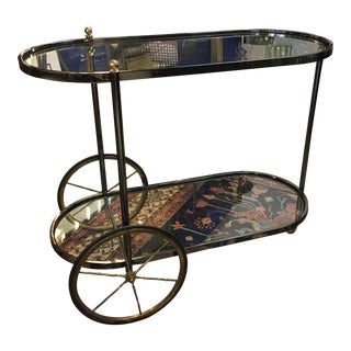 Two-Tier Steel and Brass Rolling Bar Cart For Sale