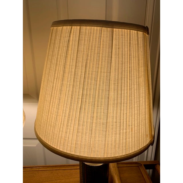 Vintage Brass Brutalist Style Pair Lamps Set of 2 Original Shades For Sale - Image 9 of 18