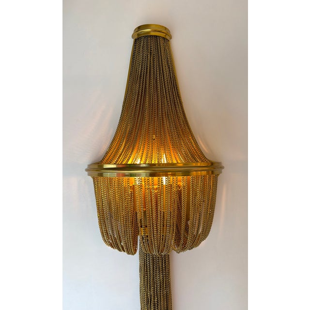 Brass Large Pair of Brass Bracelet Chain Sconces For Sale - Image 8 of 14