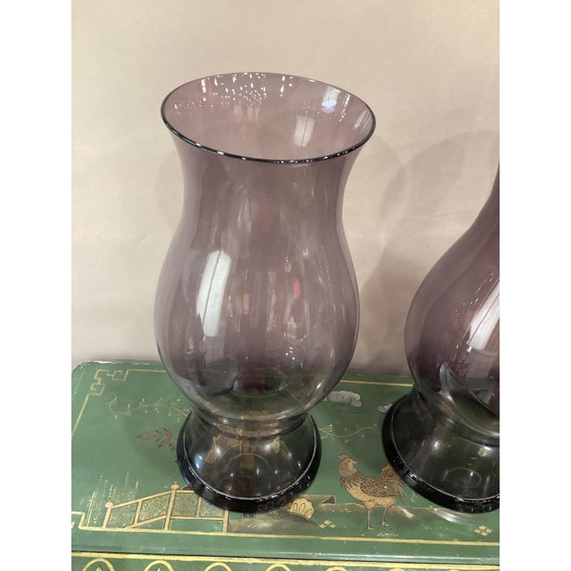Pair of English Amethyst - Colored Glass Hurricanes For Sale - Image 4 of 6