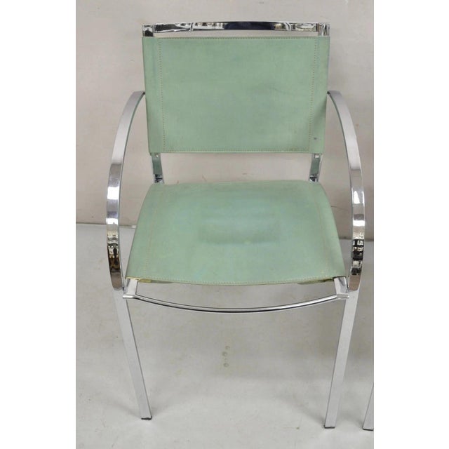 Late 20th Century Italian Modern Naos Italy Teal Blue Leather Chrome "Corset" Arm Chairs - A Pair For Sale In Philadelphia - Image 6 of 12