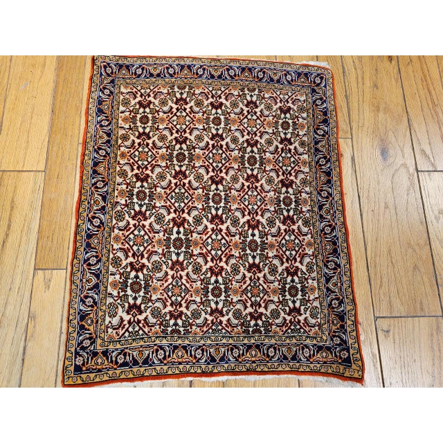 Textile Vintage Persian Qum Square Accent Rug, Hand-Knotted Wool, Allover Geometric Pattern, 2x2, Ivory & Navy For Sale - Image 7 of 7