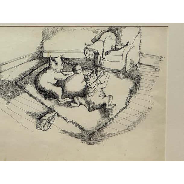 This humorous ink depicts three cats in a moment of play and interaction. Faced with a drawing of this type, we could be...