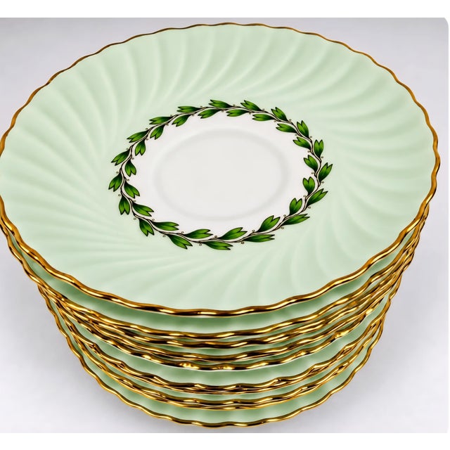 Mid-Century Modern 1940s Minton England "Cheviot Green" S503 Fine Bone China Estate Dinnerware Set, Service for 12+ — 77 Pieces, For Sale - Image 3 of 10