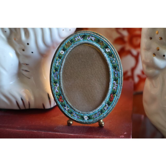 Antique Italian Floral Micro Mosaic Miniature Oval Picture Frame - Early 20th Century With Brass Rope Edging For Sale - Image 16 of 18