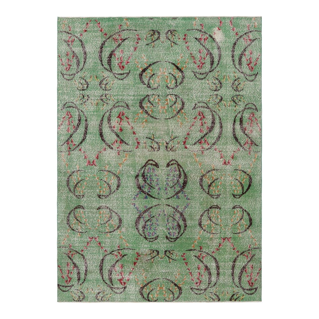 Vintage Zeki Müren Rug in Green With Colorful Geometric Patterns From Rug & Kilim For Sale