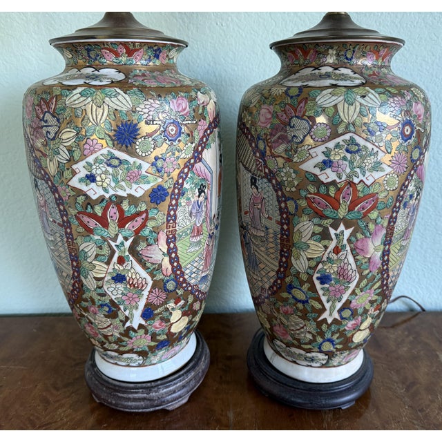 Early 20th Century Pair of Large Chinese Famille Rose Converted Vase Table Lamps For Sale - Image 4 of 14