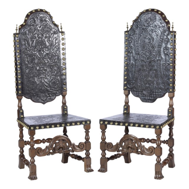 Portuguese High-Backed Chairs, 19th Century, Set of 2 For Sale
