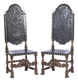 Portuguese High-Backed Chairs, 19th Century, Set of 2