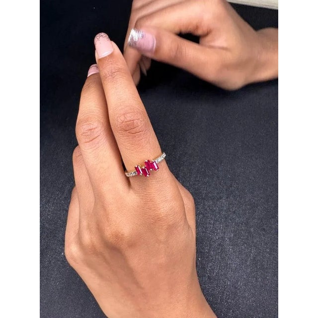 Not Yet Made - Made To Order Baguette Cut Ruby Diamond Proposal Ring in 14k Solid Gold Size 7 For Sale - Image 5 of 15