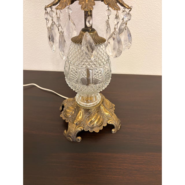 Metal Hollywood Regency Hand Stamped Austrian Lamps Wifh Fortuny Fabric Lamp Shades, a Pair For Sale - Image 7 of 9