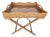 Artifacts Rattan Scallop Design Butler Tray with Wooden Legs with Glass Insert, Honey Brown For Sale