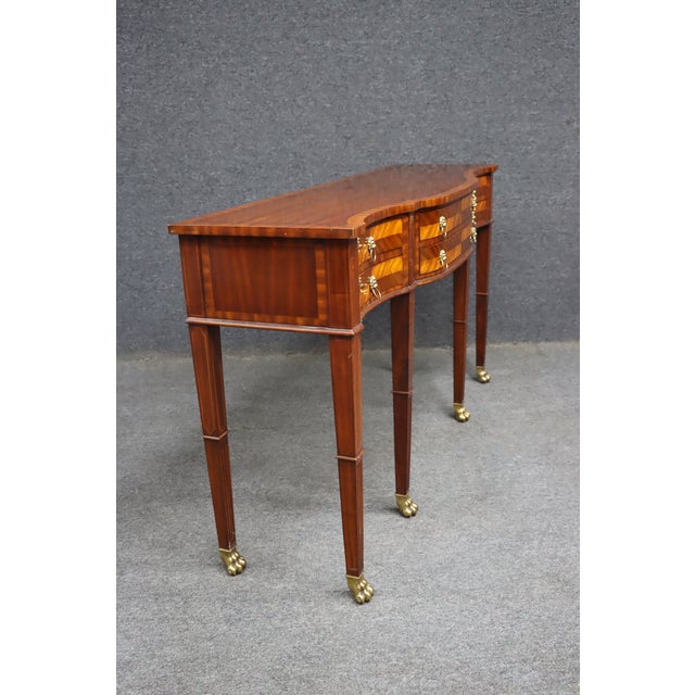 Maitland-Smith Mahogany Inlaid Console Table With Six Drawers and Brass Paw Feet For Sale - Image 15 of 15
