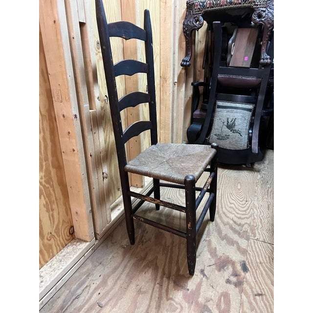 19th Century 19th Century Antique Rush Seat Ladder Back Side Chair For Sale - Image 5 of 8
