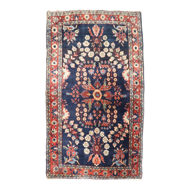 Antique Navy Blue Persian Sarouk Rug For Sale