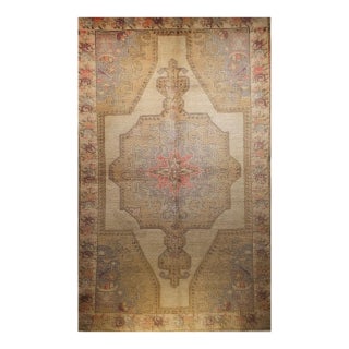 Vintage Turkish Oushak Area Rug, Hand Knotted Wool, Ivory & Pink, 5' x 7' For Sale
