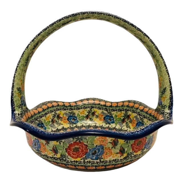 Late 20th Century Boleslawiec Polish Pottery Unikat 4054 Stoneware Basket For Sale