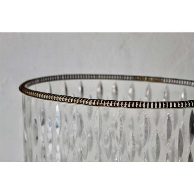 Mid-Century Modern Vintage Textured Oval Lucite Acrylic Waste Basket Brass Beaded Rim For Sale - Image 11 of 16