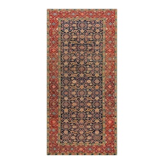 Red Quatrefoil Rosette Herati Pattern in a Navy Blue Ground Antique Persian Joshaghan Rug For Sale