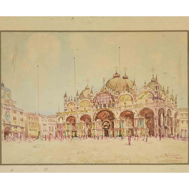 View of Piazza San Marco is an amazing colored watercolor on paper realized in the last years of 19th Century by the...