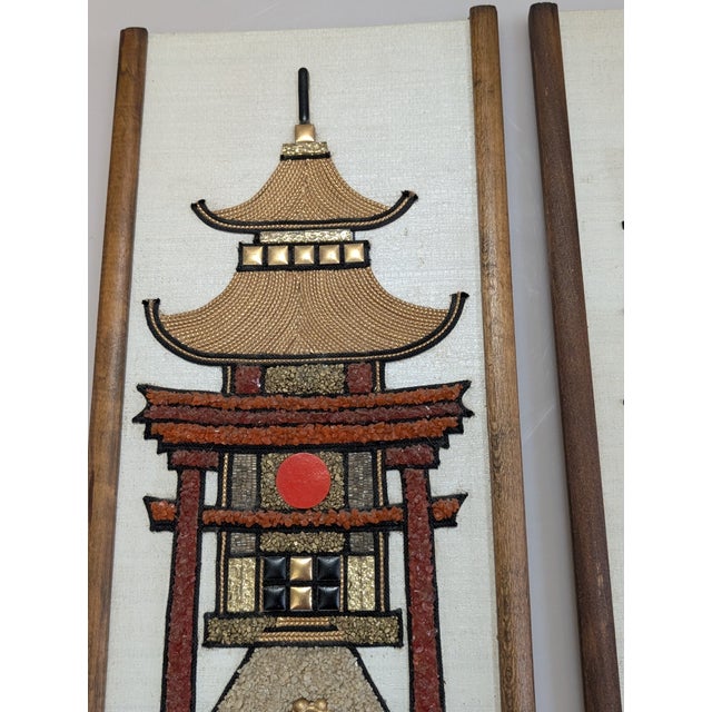 Mid-Century Modern Asian Chinoiserie Foo Dog Buddha Gravel Art a Pair For Sale - Image 3 of 11