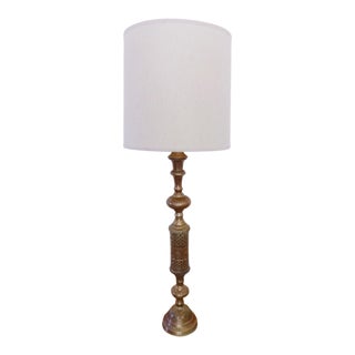 1950s Moroccan Pierced Brass Floor Lamp With Shade For Sale