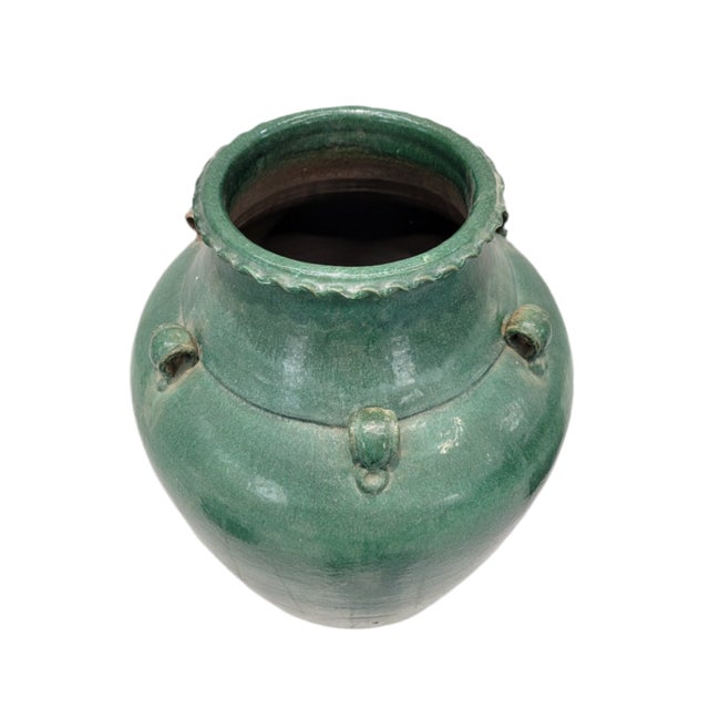 Contemporary Antique Stoneware Large Green-Glazed Mataban Jar Vase For Sale - Image 3 of 5