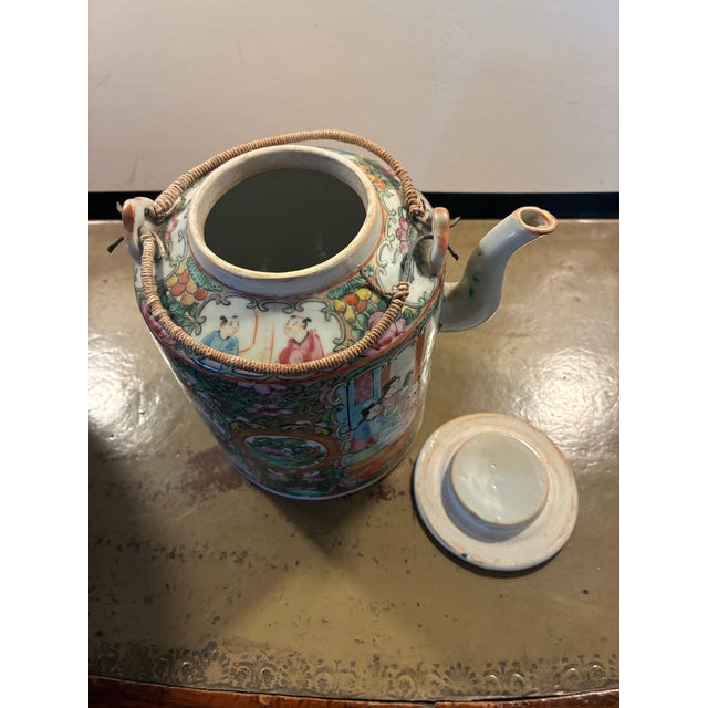 Antique Chinese Famille Rose Porcelain Teapot in Its Original Basket, 19th Century For Sale - Image 11 of 12