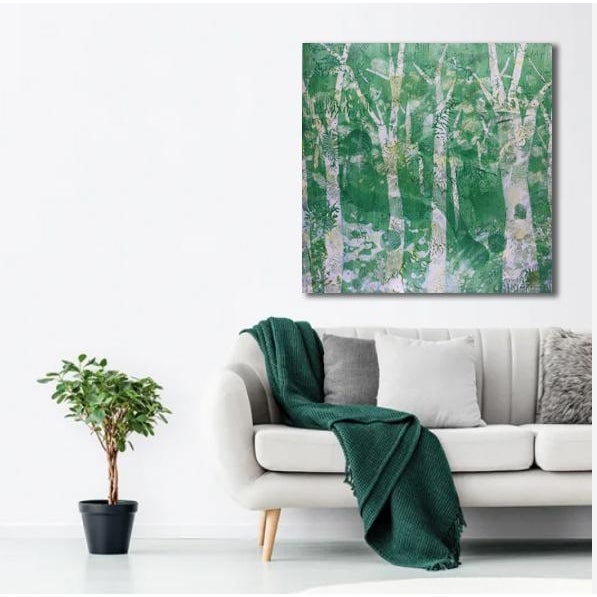 Asian Green Geishas Abstract Expressionism Oil Painting For Sale - Image 3 of 4