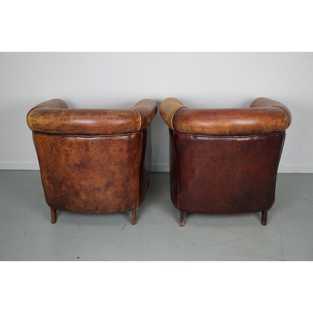 Set of Vintage Dutch Cognac Colored Leather Club Chairs For Sale - Image 14 of 18