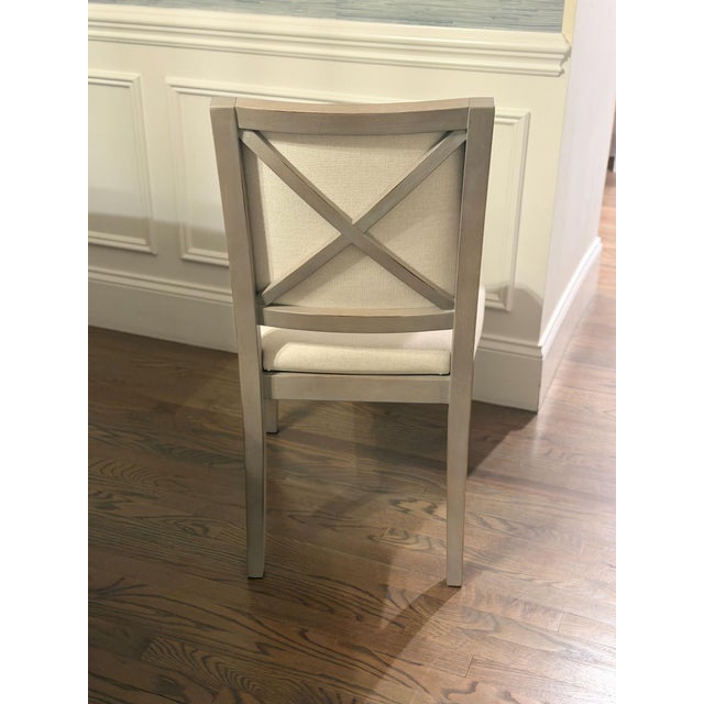 Contemporary Pedestal Aged Stone Oak 54" Dining Table (With Extending Leaf) + 6 Chairs For Sale In New York - Image 6 of 6