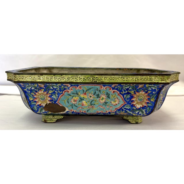Metal 18th Century Chinese Canton Enamel Jardiniere Bonsai Container With Exquisite Decorations For Sale - Image 7 of 18