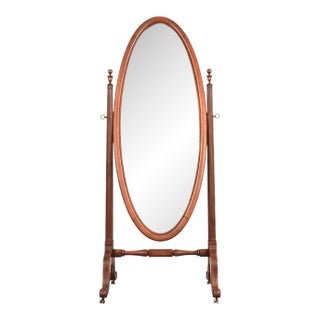 Antique Victorian Carved Mahogany Oval Cheval Floor Mirror, Circa 1890s For Sale