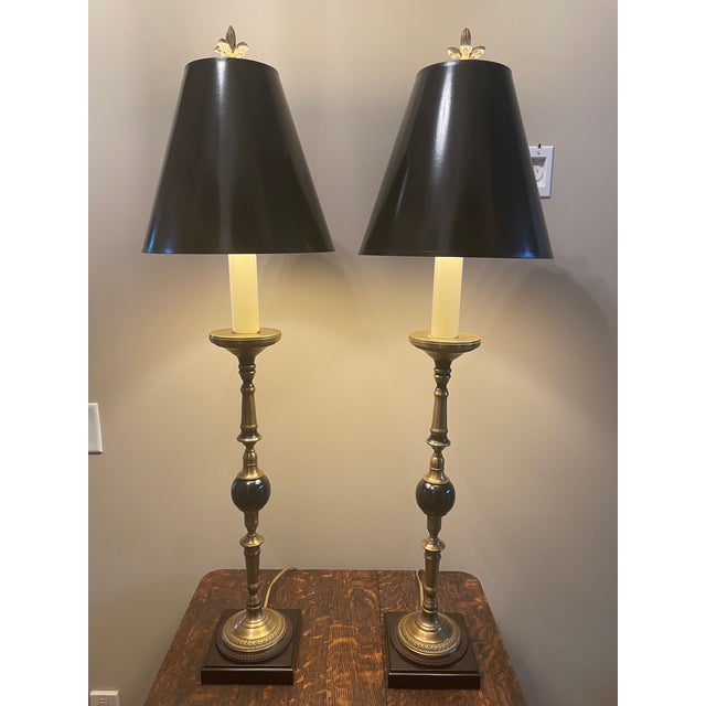 Monumental John-Richard lamps. These are tall and make a statement! Shade is 13in round and lamp is 46in tall (including...