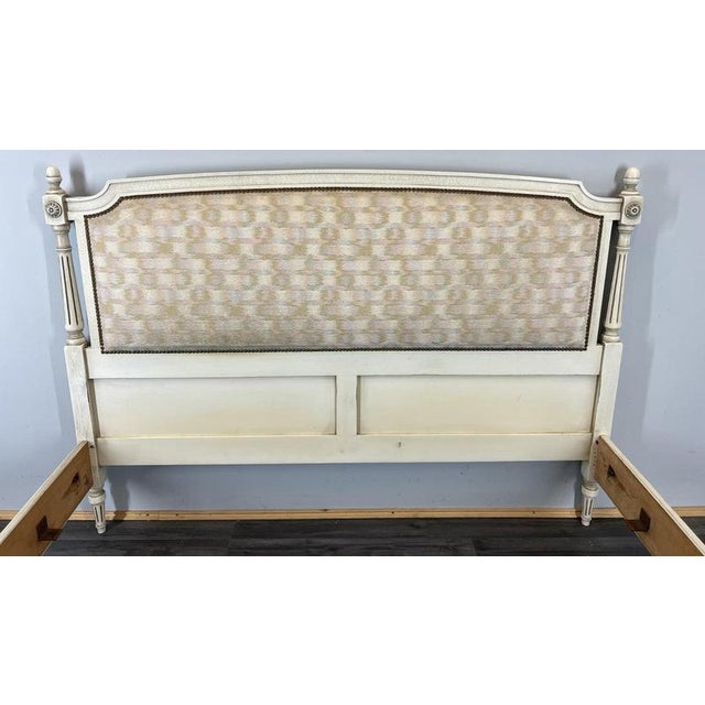 White Large Vintage French Bed Frame with Carved Headboard For Sale - Image 8 of 13