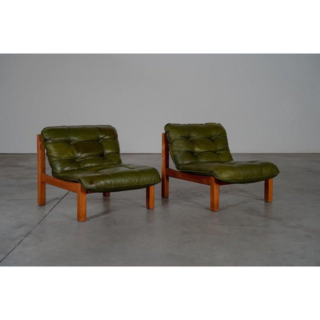 Lounge Chairs in Green Leather, Denmark, 1970s For Sale - Image 6 of 8