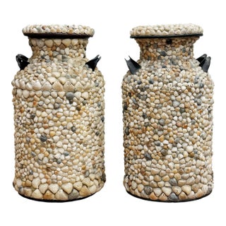 Large Antique Shell Encrusted Milk Jugs, a Pair For Sale