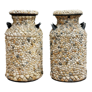 Large Antique Shell Encrusted Milk Jugs, a Pair