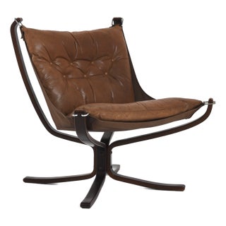 Vintage Brown Leather Falcon Lounge Chair by Sigurd Ressell for Vatne Møbler, Norway, 1970s For Sale