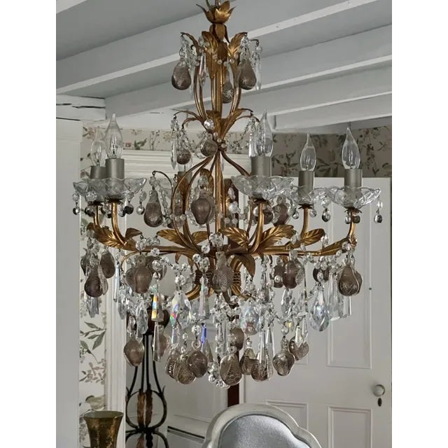 Late 20th Century Crystal & Murano Glass Gold Leaf Chandelier For Sale - Image 5 of 13