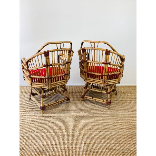 Vintage 1960s Pair of Rattan Chairs / Boho Coastal Style For Sale - Image 9 of 12