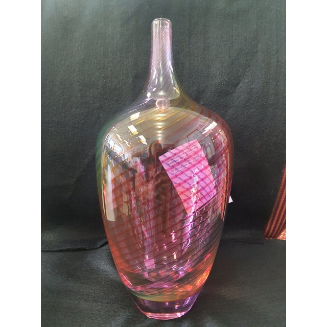 Amazing Colorful Spiral Glass Vase 13.5" Height, 6" Diameter at widest point. This is an original Hand Blown piece by Buzz...
