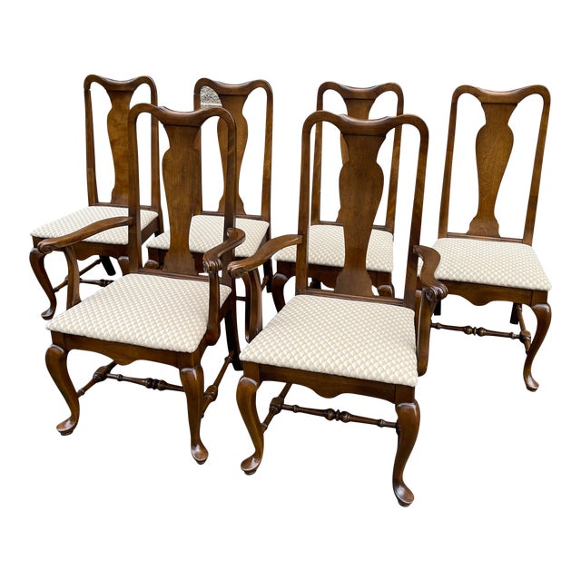 Ethan Allen Classic Manor Queen Anne Maple Dining Chairs Set of 6