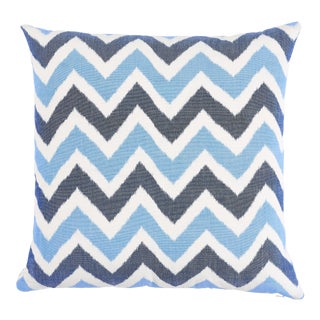 Schumacher Vedado Ikat 24" Pillow in Indigo For Sale