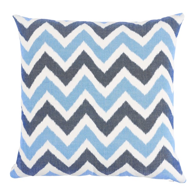 Schumacher Vedado Ikat 24" Pillow in Indigo For Sale