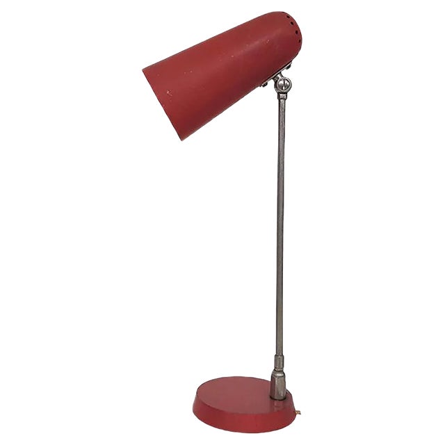 Red Metal Desk Light, 1950s For Sale