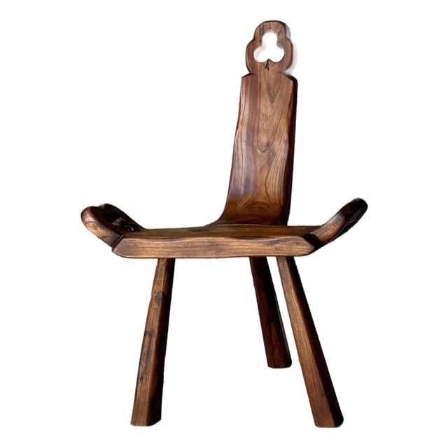 Mid 20th-Century European Arts & Crafts-Inspired Three-Legged Hardwood Birthing Chair For Sale