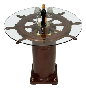 Antique Ships Wheel and Binnacle Table