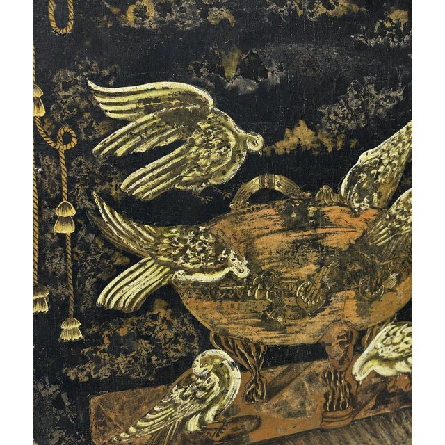 Traditional Regency Painted and Gilt Tôle Fire Screen W/ Doves and Classical Brazier, 19th C For Sale - Image 3 of 10