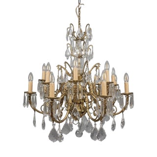 French Brass and Crystal 16 Light Chandelier For Sale